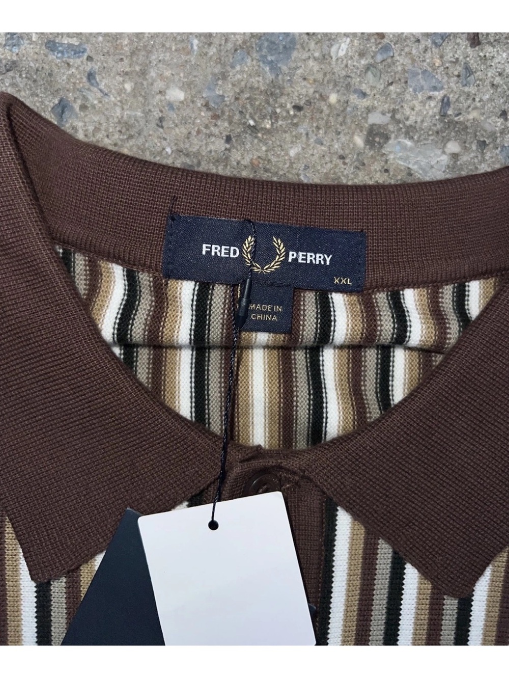 Fred Perry Fine Stripe Knitted Polo Shirt Long Sleeve 2XL Carrington Brick NWT - Picture 5 of 13